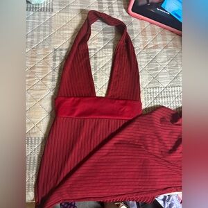Elegant Red Halter Neck Dress